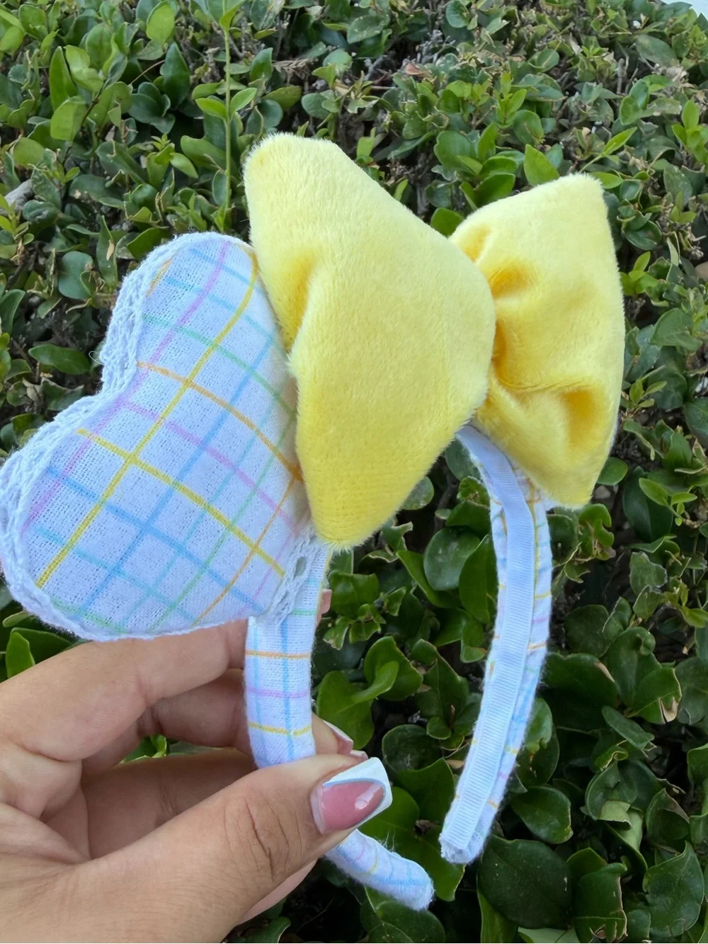 Disney Ears, Yellow Bow Ear Headband - Plaid Pastel Ears 💛